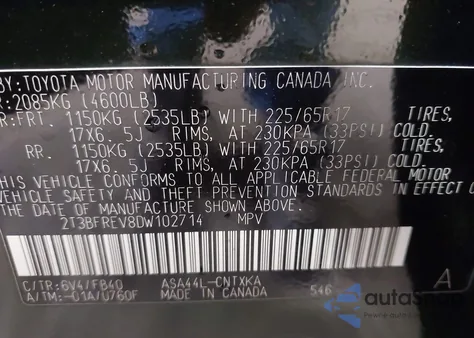 2013 Toyota Rav4 Le из США, поврежденный, VIN 2T3BFREV8DW102714